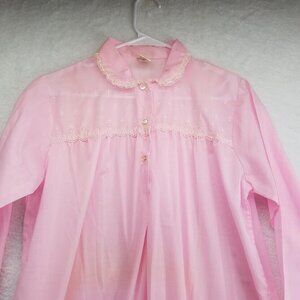 Katz Gown Womens 34 Pink Long‎ Sleeve Buttons Eyelet Lace Vintage 60s Nightgown